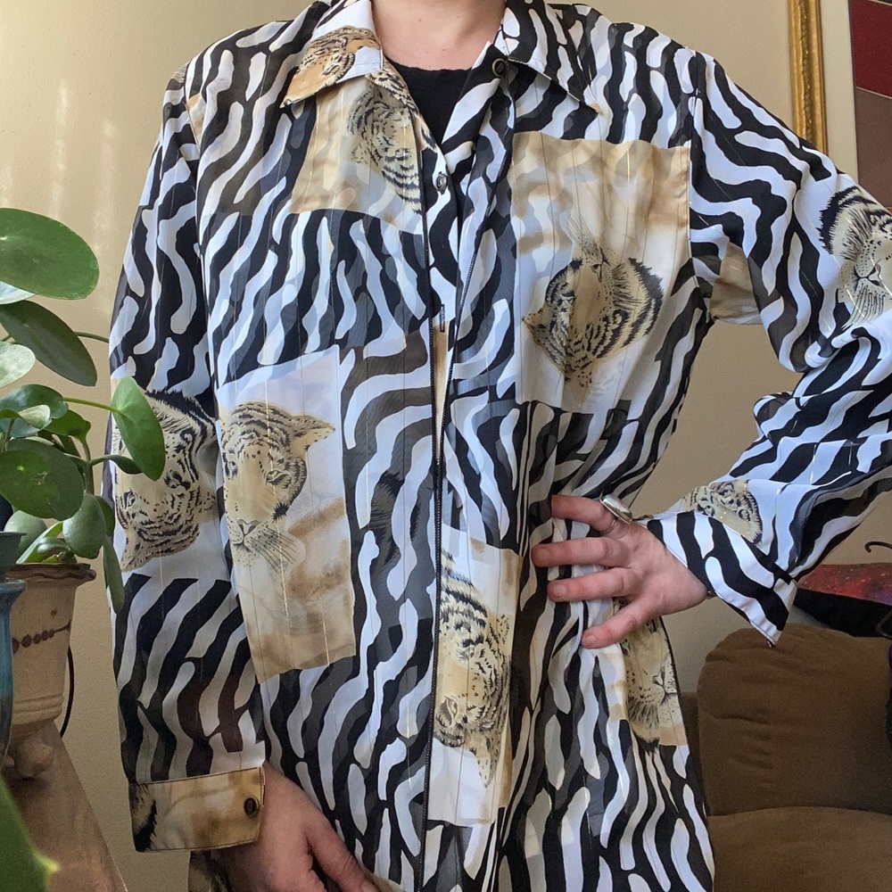 Funky Tiger Sheer Button Up Shirt